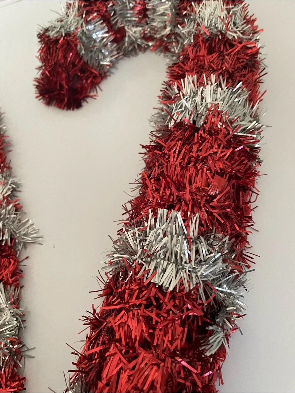 New 2 Tinsel Candy Cane Hanging Decoration 17” x 7.5 x 2” Red/Silver